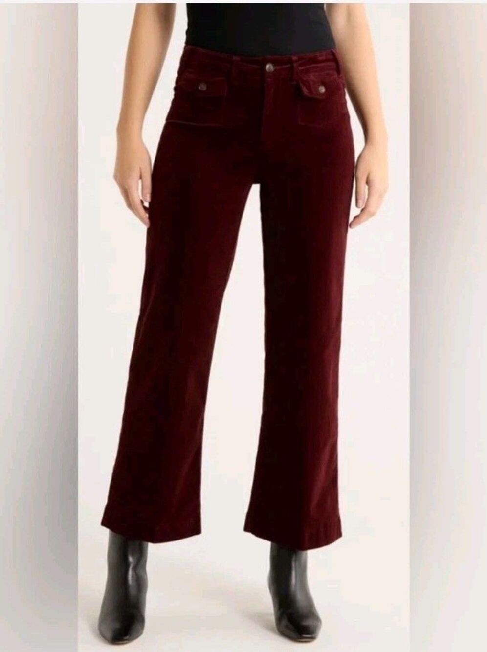 Paige Anessa Corduroy Pants Dark  Oxblood High Rise Wide Leg Sz 29 Inseam 27"